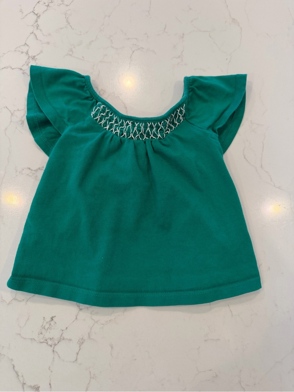 Janie and Jack Teal Flutter Sleeve Smocked Top